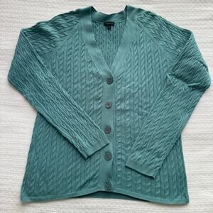 XL Talbots Blue Cableknit V-Neck Cardigan